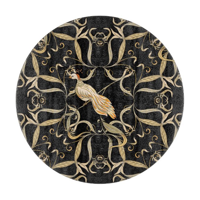 Blume & Vögel: Jugendstil Vintag Schneidebrett (Vorderseite)