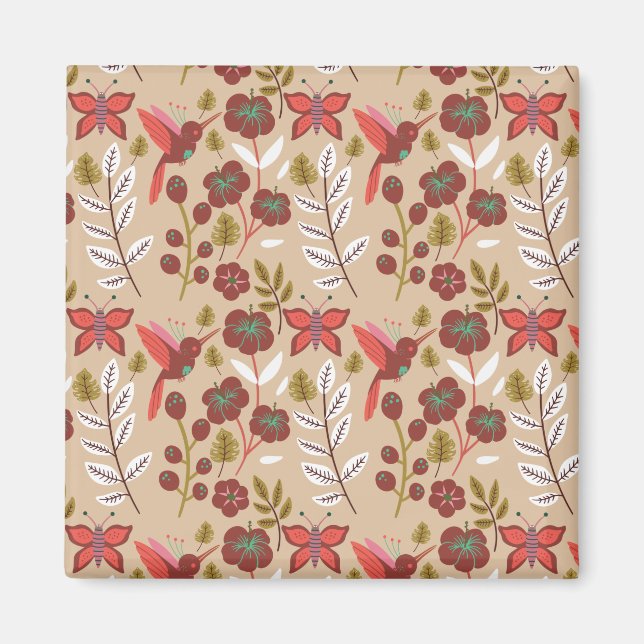 Blume, Vögel, Schmetterlinge, nahtlos Magnet (Vorne)