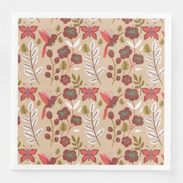 Blume, Vögel, Schmetterlinge, nahtlos Serviette (Vorderseite)