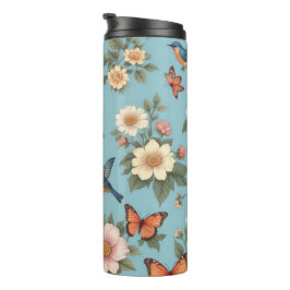 Blume - Vögel und Schmetterlinge Thermosbecher