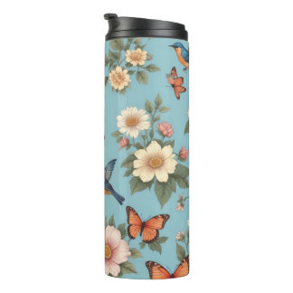 Blume - Vögel und Schmetterlinge Thermosbecher