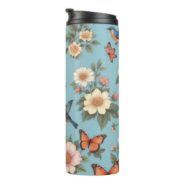 Blume - Vögel und Schmetterlinge Thermosbecher (Nach rechts gedreht)
