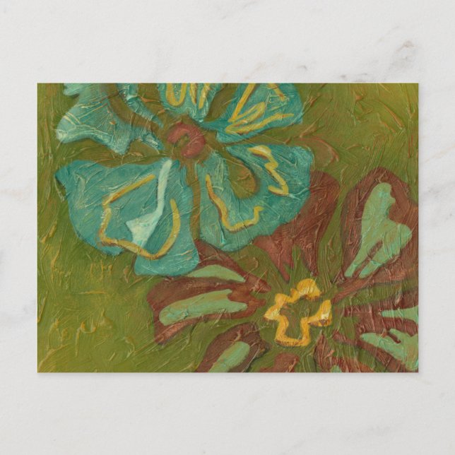 Blume von Aqua und Burnt Orange im grünen Hintergr Postkarte (Vorderseite)