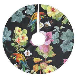 Blume von Aquarellvögeln: farbenfroh, nahtlos. Polyester Weihnachtsbaumdecke