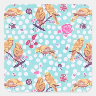 Blume von Blossom-Vogel mit gemalten Frühlingsbröc Quadratischer Aufkleber