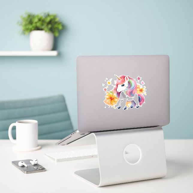 Blume von Einhorn-Anime Aufkleber (Laptop auf Schreibtisch)