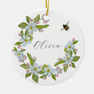 Blume von Gartenbäumen und Hummeln Keramik Ornament