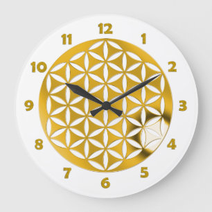 BLUME von gelblich gepresstem Gold + Uhrenzahl Große Wanduhr
