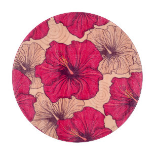 Blume von handgezogenen Hibisken Vintag Schneidebrett