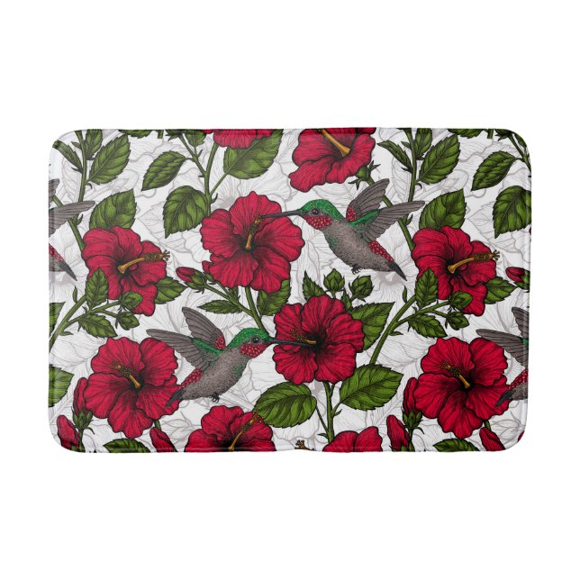 Blume von Hibisken und Kolibri Badematte (Vorderseite)
