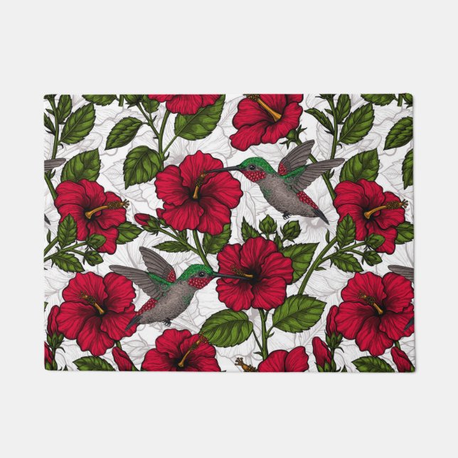 Blume von Hibisken und Kolibri Fußmatte (Vorderseite)