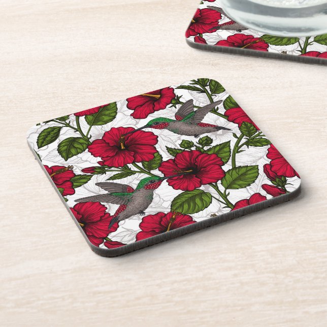 Blume von Hibisken und Kolibri Getränkeuntersetzer (Linke Seite)