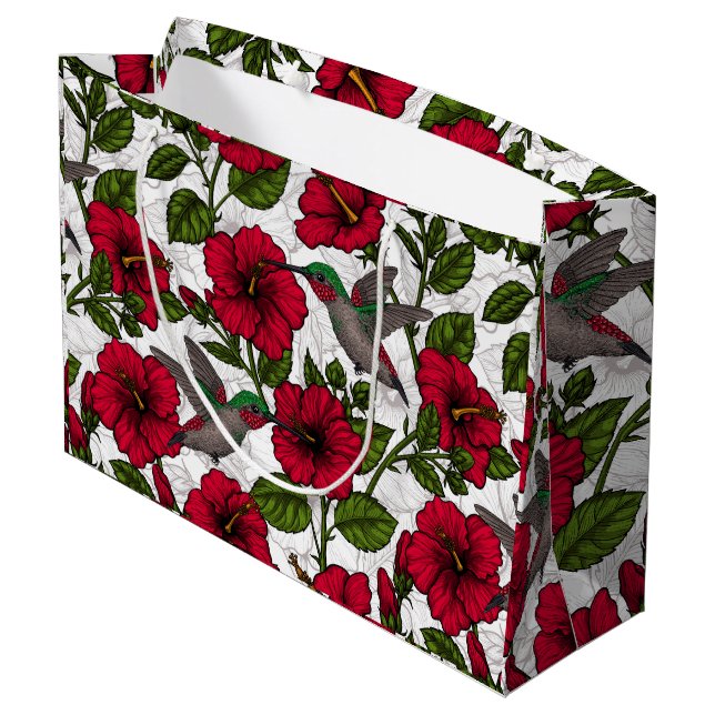 Blume von Hibisken und Kolibri Große Geschenktüte (Rückseite Schrägansicht)
