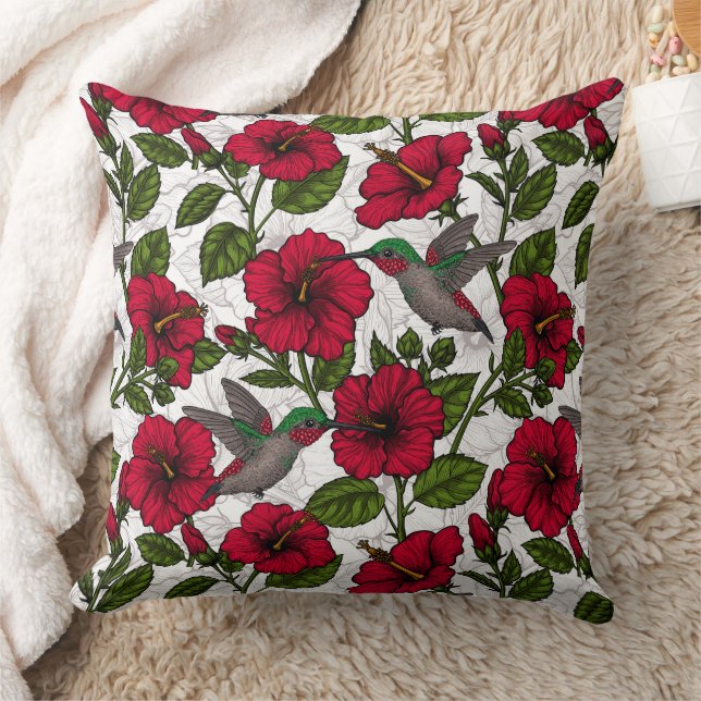 Blume von Hibisken und Kolibri Kissen (Decke)