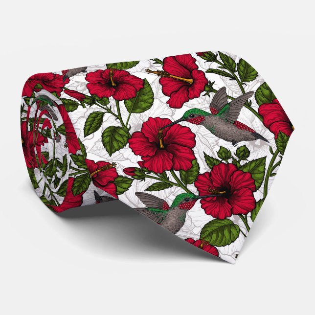 Blume von Hibisken und Kolibri Krawatte (Gerollt)