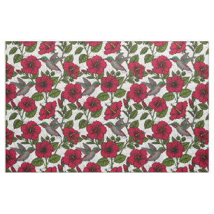 Blume von Hibisken und Kolibri Stoff