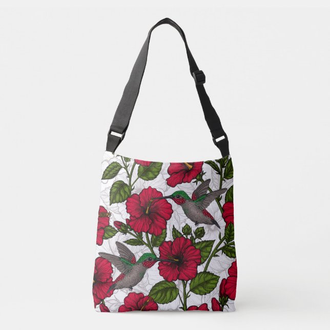 Blume von Hibisken und Kolibri Tragetaschen Mit Langen Trägern (Vorderseite)
