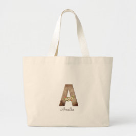 Blume von Holzbriefen Mono-Ruhestand Tote Bag Jumbo Stoffbeutel