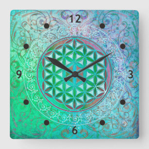 Blume von Leben-/Blume-DES Lebens - Verzierung IV Quadratische Wanduhr