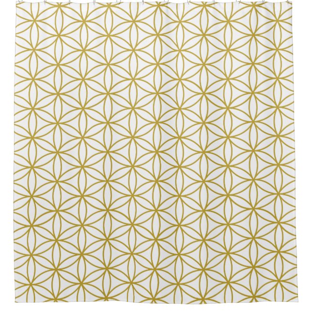 Blume von Leben-Wiederholung Ptn Gold auf Weiß Duschvorhang (Vorderseite)