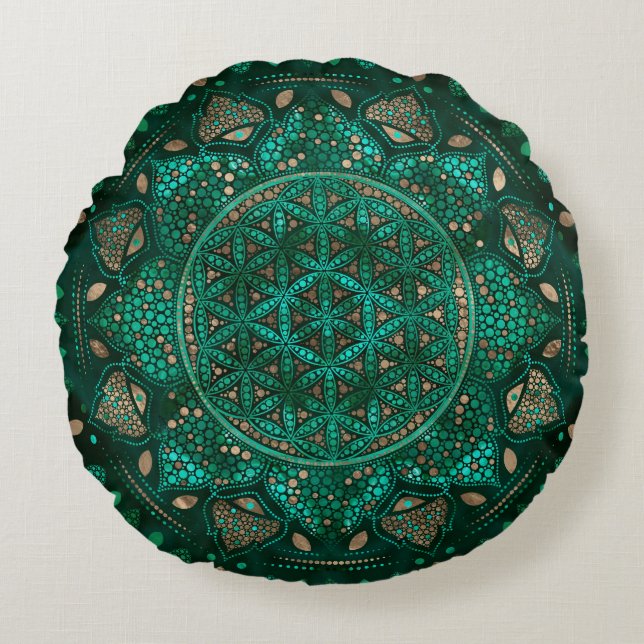 Blume von Life Dot Art Malachitgold Rundes Kissen (Vorderseite)
