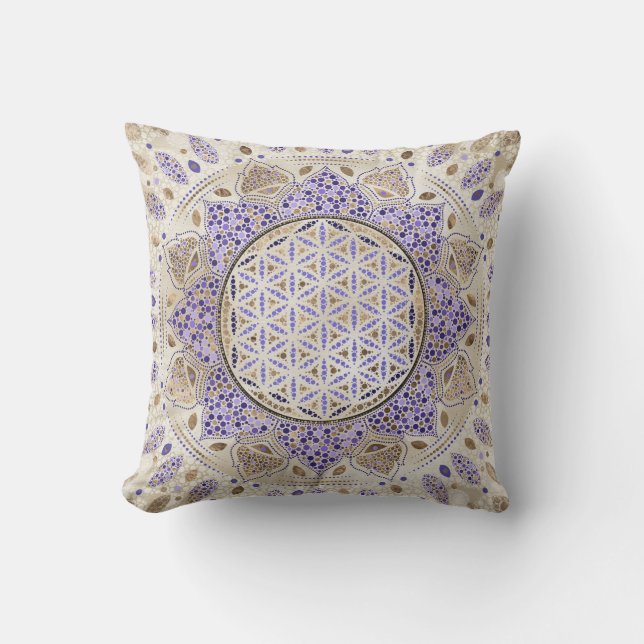 Blume von Life Dot Art Pastellen, Purpel und Gold Kissen (Vorderseite)