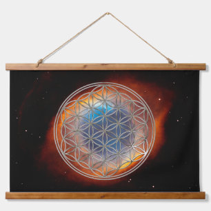 BLUME von LIFE - Heilige Geometrie - Silberstil Wandteppich Mit Holzrahmen