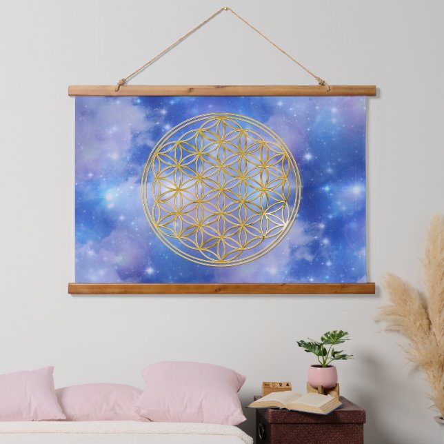 BLUME von LIFE - Sacred Geometrie Golden Style Wandteppich Mit Holzrahmen (Schlafzimmer)