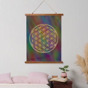 BLUME von LIFE - Sacred Geometrie Golden Style Wandteppich Mit Holzrahmen