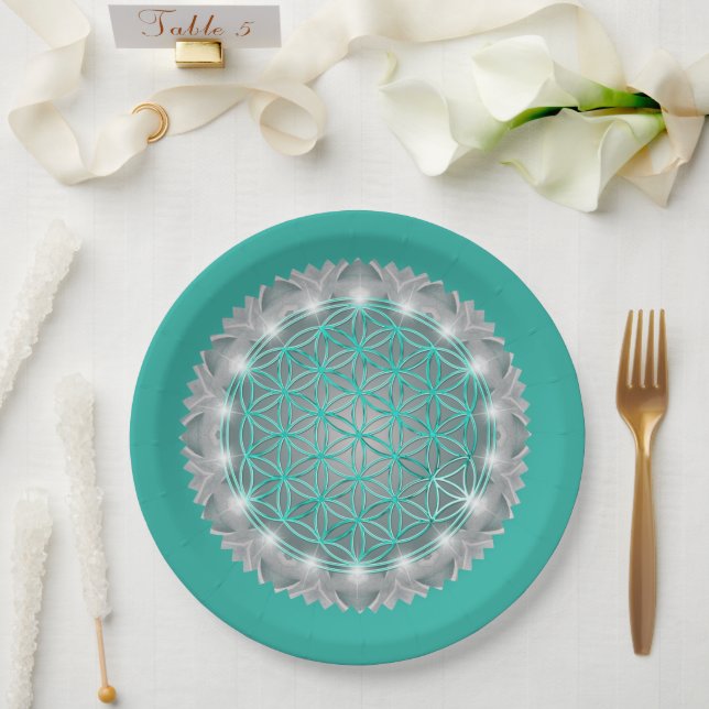 BLUME von LIFE - Sacred Geometrie Light 2 Pappteller (Hochzeit)