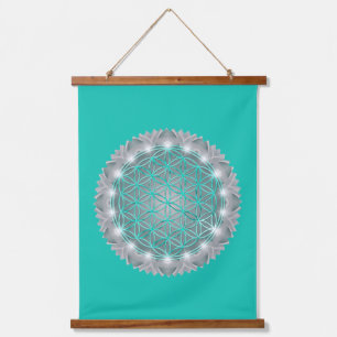 BLUME von LIFE - Sacred Geometrie Light 2 Wandteppich Mit Holzrahmen