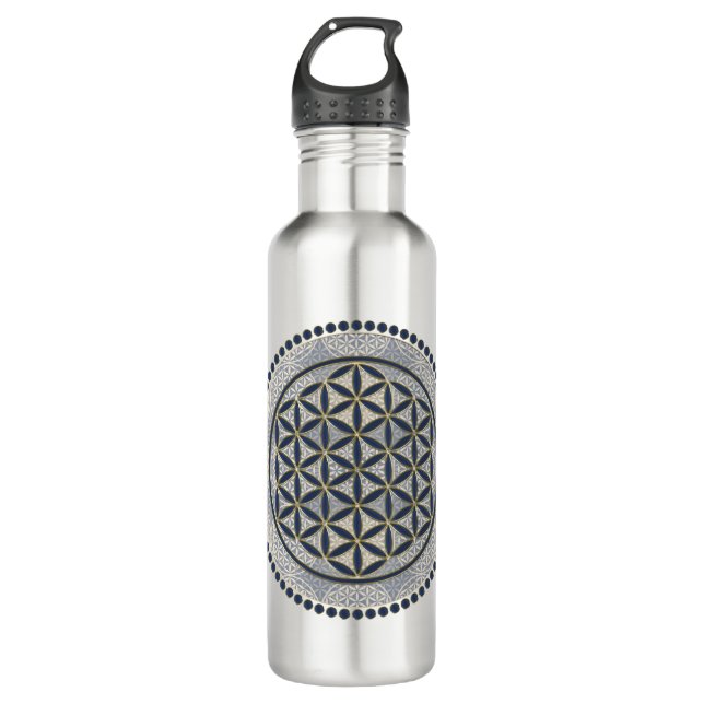 BLUME von LIFE - Symbol "Sacred Geometrie" Art. 1 Edelstahlflasche (Vorderseite)