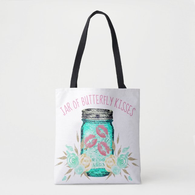 Blume von Mason-Jar und Schmetterlingskuss niedlic Tasche (Vorderseite)