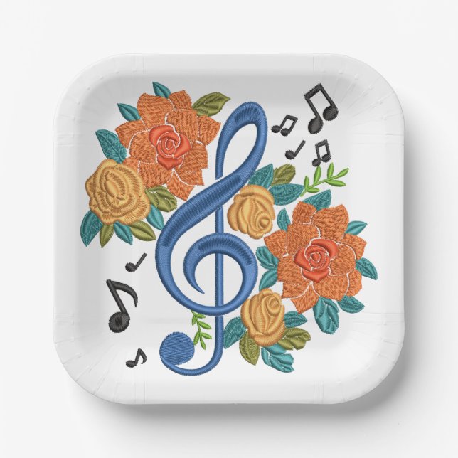 Blume von Music Clef Note Musical Floral Pappteller (Vorderseite)