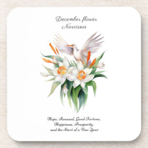 Blume von Narcissus mit dem Floralvogel im Dezembe Getränkeuntersetzer