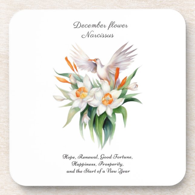Blume von Narcissus mit dem Floralvogel im Dezembe Getränkeuntersetzer (Vorderseite)