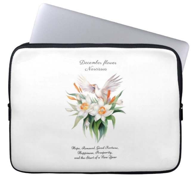 Blume von Narcissus mit dem Floralvogel im Dezembe Laptopschutzhülle (Vorderseite)