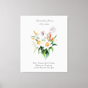 Blume von Narcissus mit dem Floralvogel im Dezembe Leinwanddruck