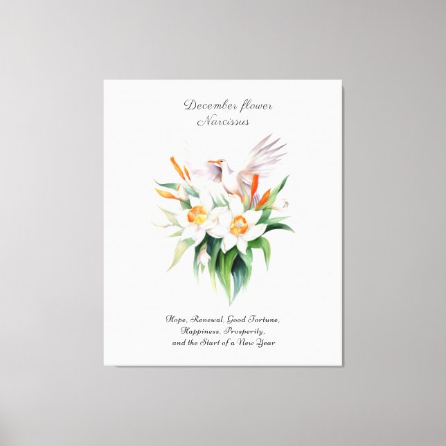 Blume von Narcissus mit dem Floralvogel im Dezembe Leinwanddruck (Vorderseite)