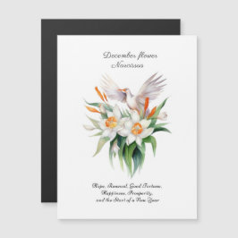 Blume von Narcissus mit dem Floralvogel im Dezembe Magnetkarte