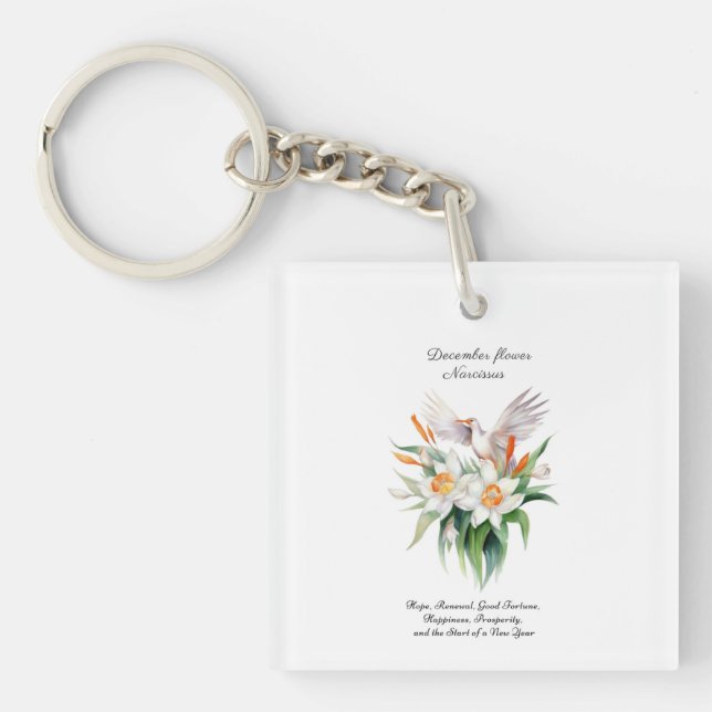 Blume von Narcissus mit dem Floralvogel im Dezembe Schlüsselanhänger (Vorderseite)