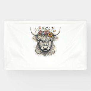Blume von niedlichen Kühen Hand Illustration Farm Banner