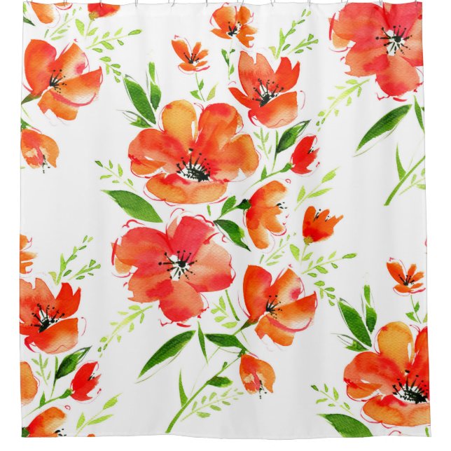 Blume von Orangenmohn mit Wasserfarbe Duschvorhang (Vorderseite)
