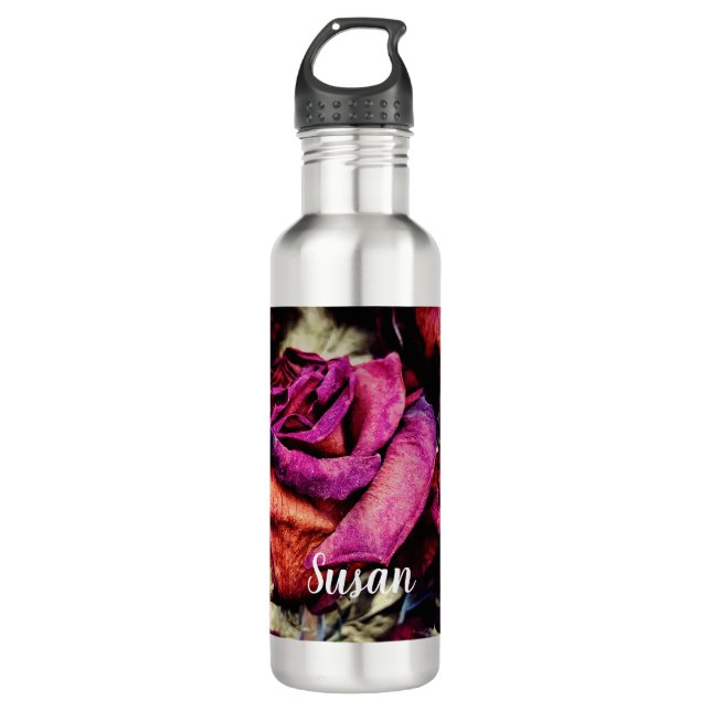 Blume von rote Rosen Edelstahlflasche (Vorderseite)