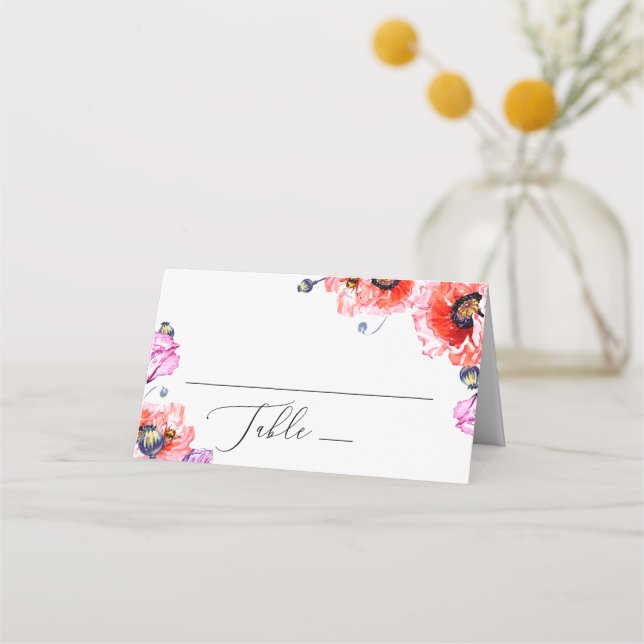Blume von roten Mohnblüten. Hochzeit mit Blumen Platzkarte (Vorderseite)