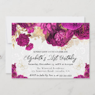 Blume von Watercolor Hot Pink und Gold 21. Geburts Einladung