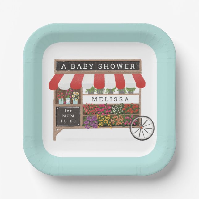 Blume Warenkorb Bauer Markt Red Baby Dusche Pappteller (Vorderseite)