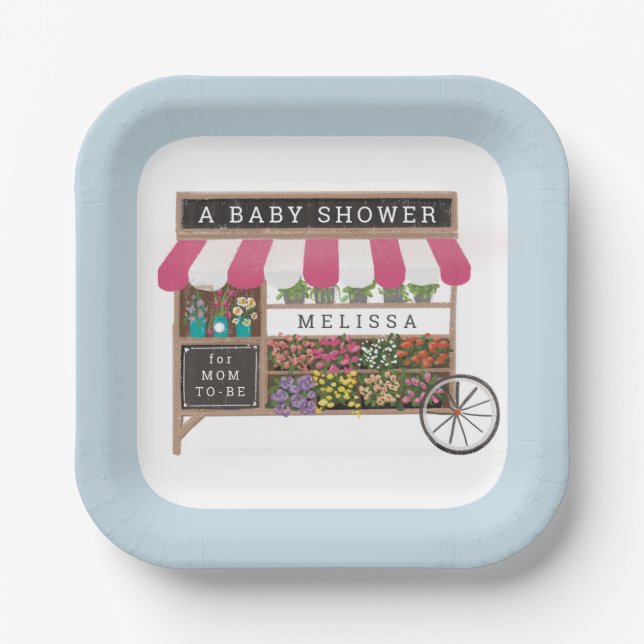 Blume Warenkorb Bauern Markt Pink Baby Dusche Pappteller (Vorderseite)