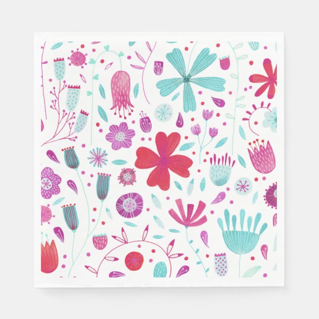 Blume Wasserfarbe Aquamarin Serviette (Vorderseite)