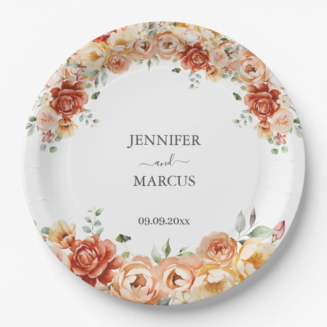 Blume Wasserfarbe Elegante Botanische Hochzeit Pappteller (Vorderseite)